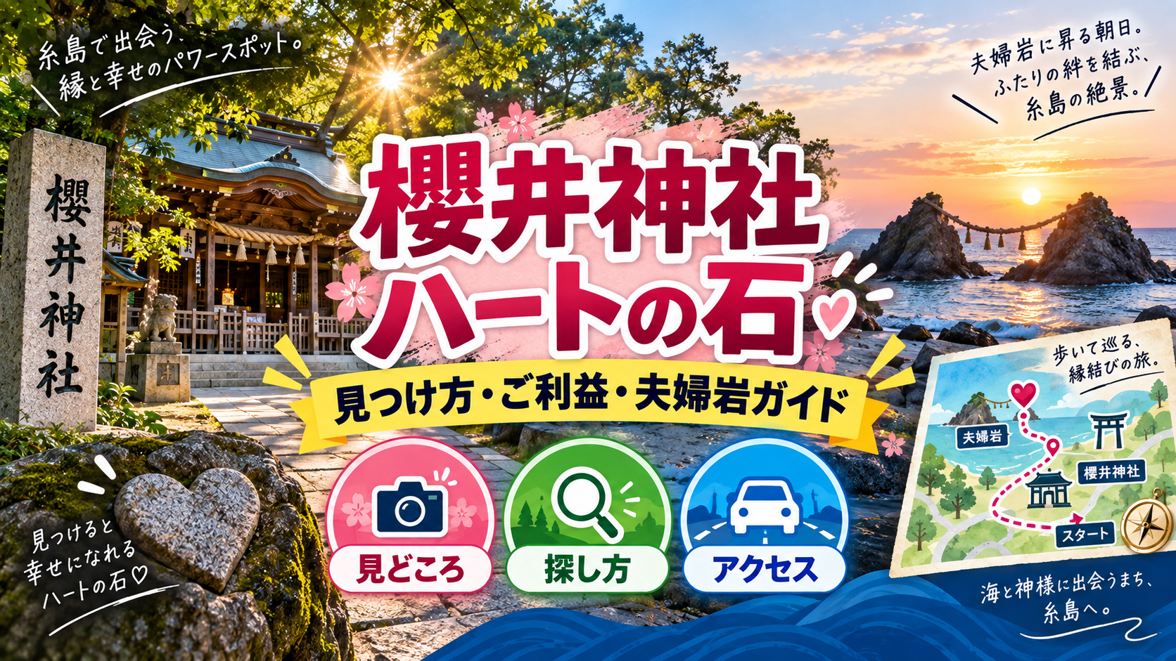 櫻井神社のハートの石と夫婦岩を案内するアイキャッチ画像