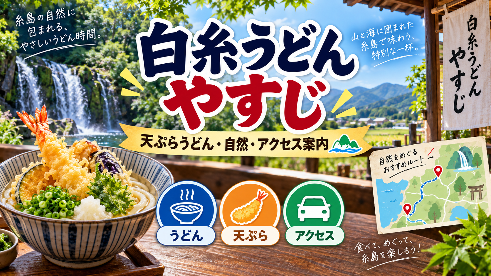 白糸うどんやすじの天ぷらうどんを案内するアイキャッチ画像